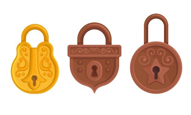 Conjunto de vectores de bloqueo de oro y cobre con agujero de llave como mecanismo de seguridad