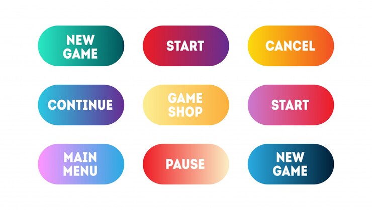 Vector conjunto de vectores de botones modernos de aplicaciones o juegos con diferentes gradientes. botón web de interfaz de usuario, diseño de material