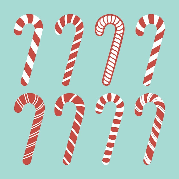Conjunto de vectores de caña de caramelo Ilustración dulce de vacaciones de Navidad