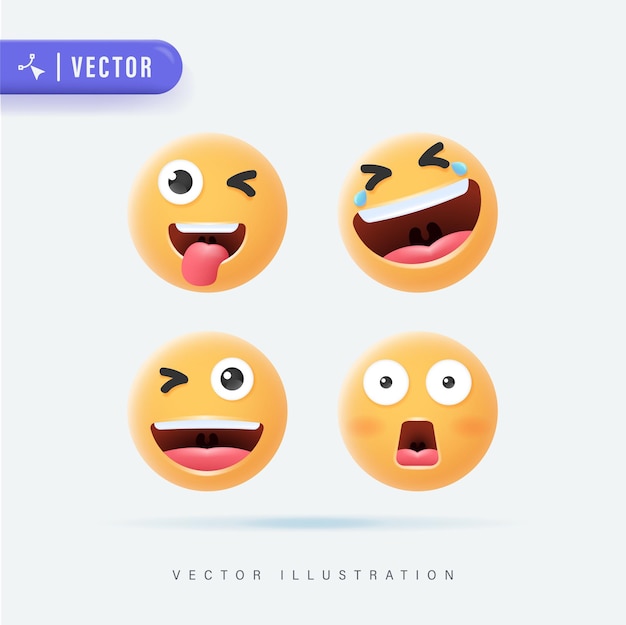 Conjunto de vectores de cara de emojis y emoticonos Emoticon de lindas caras amarillas con varias expresiones