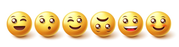 Conjunto de vectores de caracteres emojis. colección de reacciones de cara de emoji en caras de icono amarillo aisladas.