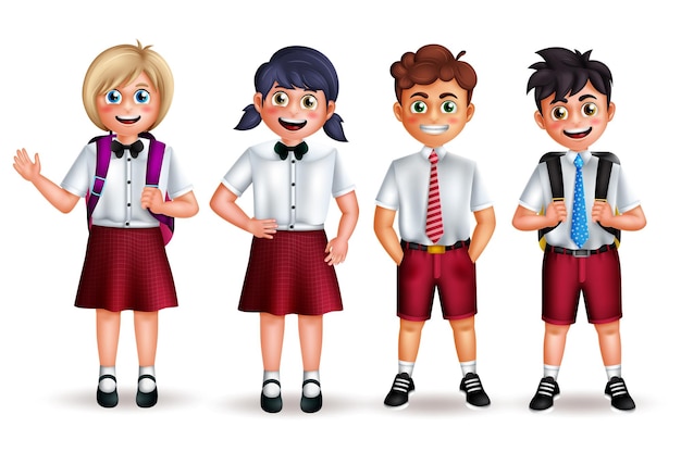 Vector conjunto de vectores de caracteres escolares personajes 3d de estudiantes de regreso a la escuela