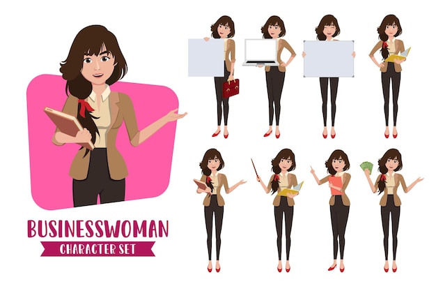 Vector conjunto de vectores de caracteres de maestra de mujer de negocios personajes de mujer de negocios empleada de oficina