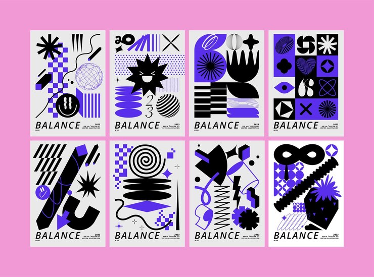 Conjunto de vectores carteles o impresiones con formas geométricas Diseño brutalista composición futurista