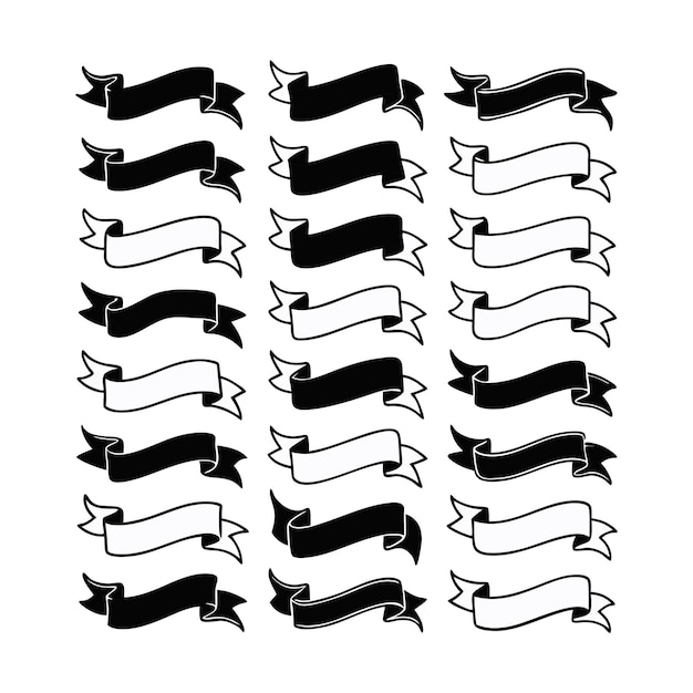 Conjunto de vectores de cinta dibujados a mano monocromáticos