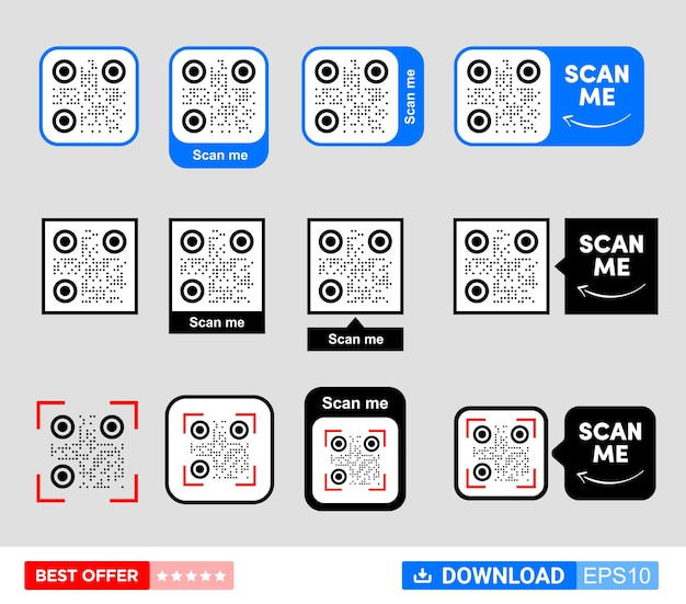 Conjunto de vectores de código QR. Plantilla de escaneo de estilo diferente. Código QR para smartphone, pago, escaneo de aplicaciones.