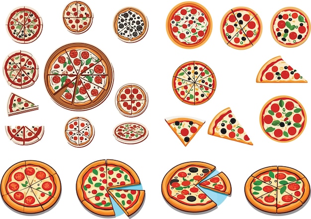 Conjunto de vectores de color de alimentos italianos para pizza