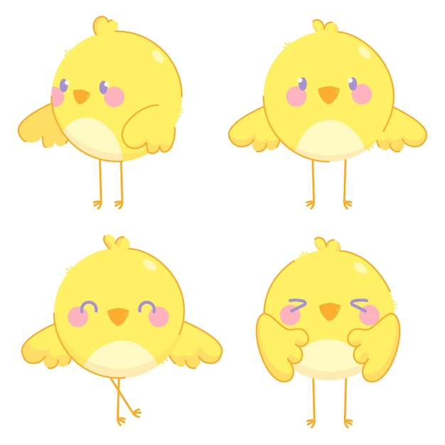 conjunto de vectores de color con ilustraciones de pollos en varias posturas y emociones