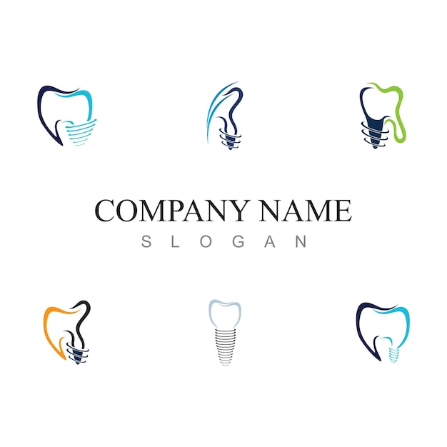 conjunto de vectores de concepto de diseño de logotipo de implante dental