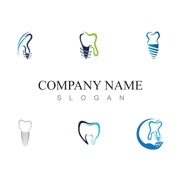 Vector conjunto de vectores de concepto de diseño de logotipo de implante dental