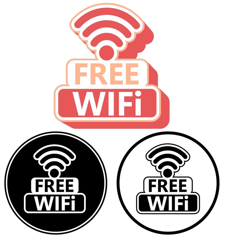 conjunto de vectores conexión inalámbrica a Internet gratuita ilustración de letrero de área wifi
