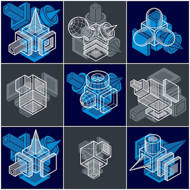 Conjunto de vectores de construcciones abstractas, colección de diseños dimensionales.