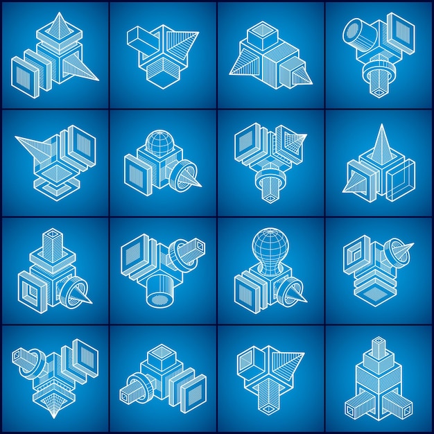 Conjunto de vectores de construcciones abstractas, colección de diseños dimensionales.