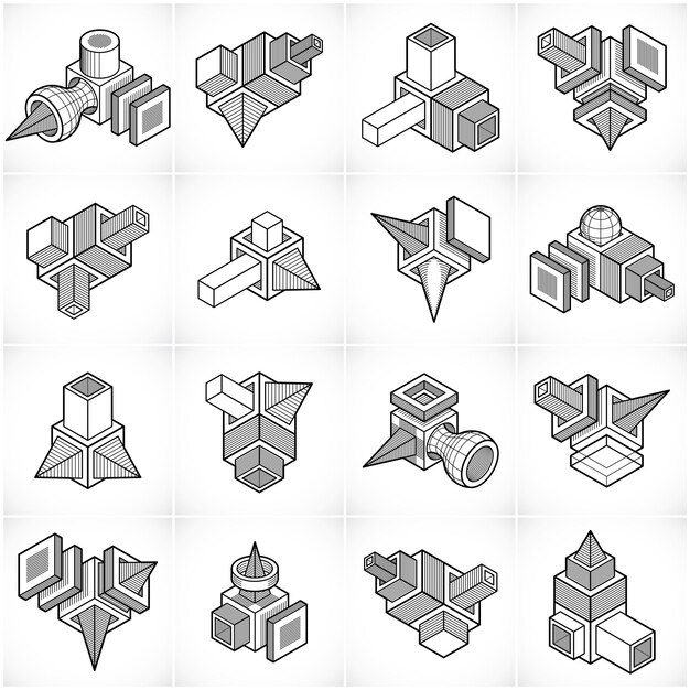Conjunto de vectores de construcciones abstractas, colección de diseños dimensionales.