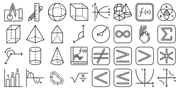 Vector conjunto de vectores de contorno de íconos matemáticos