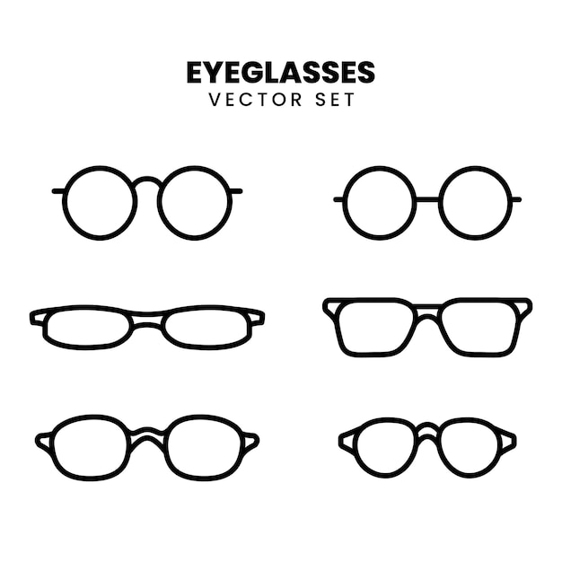 Conjunto de vectores de contorno minimalista de varios estilos de gafas Perfecto para accesorios de moda