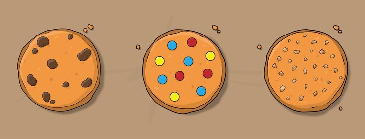Conjunto de vectores de cookies con topping de migas de chocochipchocoballpeanut