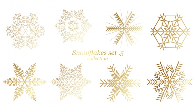 Conjunto de vectores de copos de nieve de Navidad con oro color de lujo