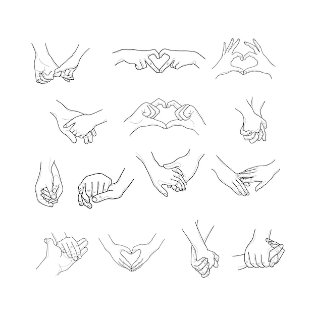 Conjunto de vectores de corazón de forma de manos de manos de la mano |  Vector Premium