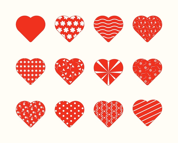 Conjunto de vectores de corazones patrón rojo