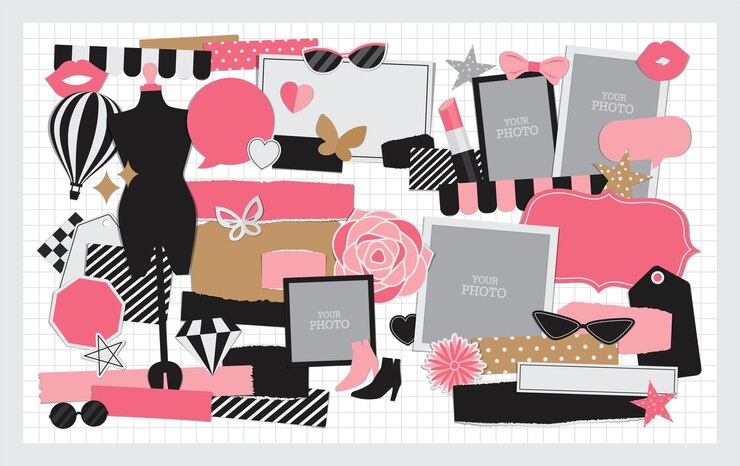 Vector conjunto de vectores de cosas de moda para álbumes de recortes o obras de arte de collage