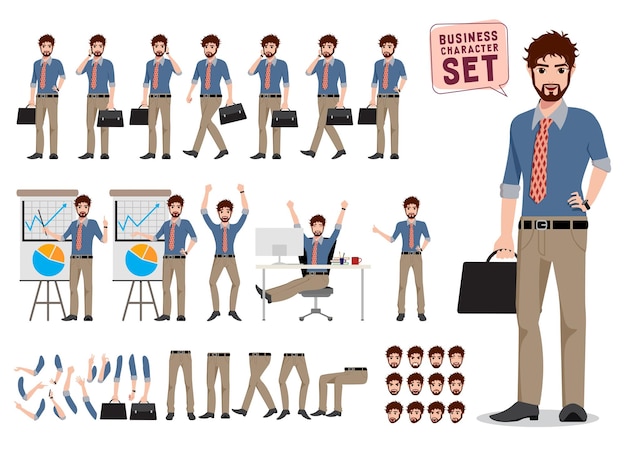 Conjunto de vectores de creación de personajes de hombre de negocios personajes de dibujos animados de trabajadores de oficina masculinos de pie
