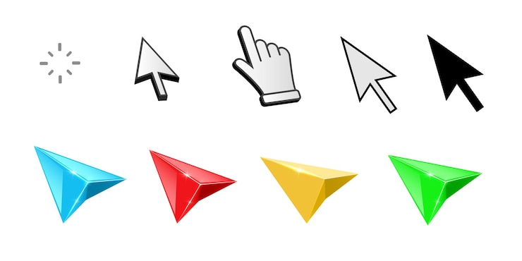 Vector conjunto de vectores de cursores 3d de diferentes tipos de mouse conjunto de iconos de vector realista