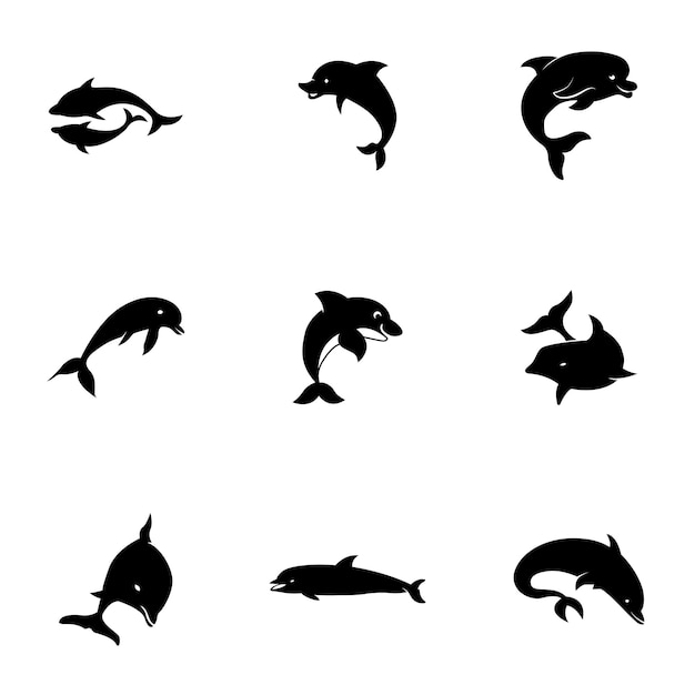 Conjunto de vectores de delfines. La ilustración simple en forma de delfín, elementos editables, se puede utilizar en el diseño de logotipos