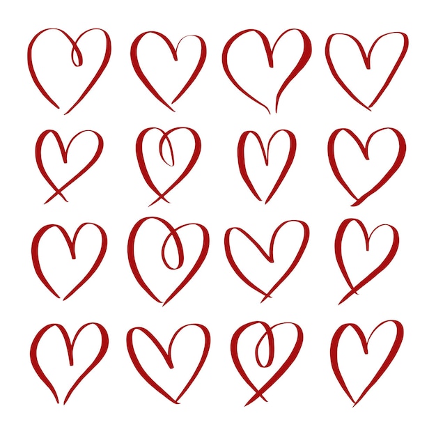 Conjunto de vectores dibujados a mano con corazones de Doodle