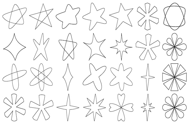 Conjunto de vectores dibujados a mano estrella Estilo de dibujos animados simple estrella Elementos decorativos dibujados a mano