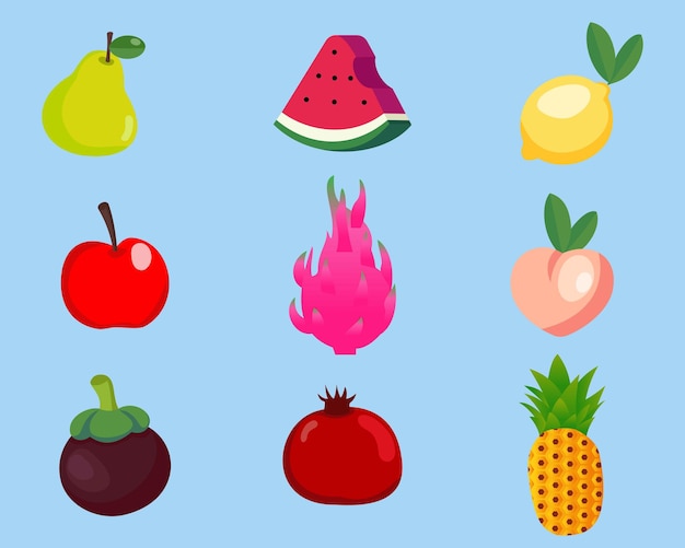 Vector conjunto de vectores de dibujos animados de frutas coloridas