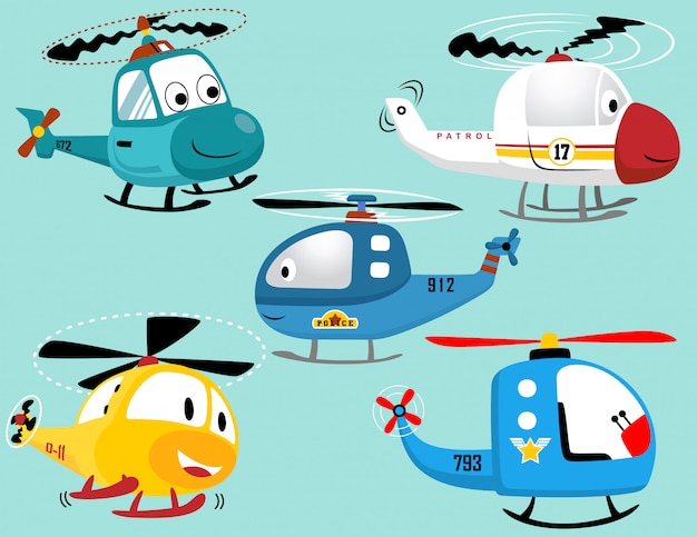 conjunto de vectores de dibujos animados de helicópteros sonrientes