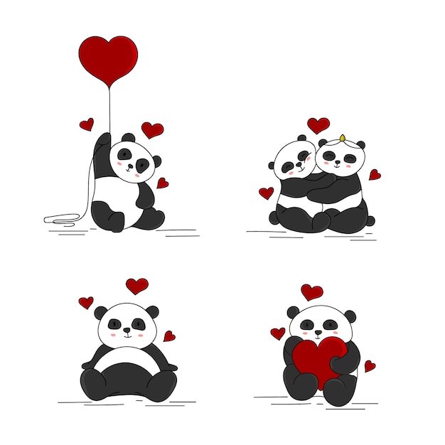 Conjunto de vectores de dibujos animados de pandas