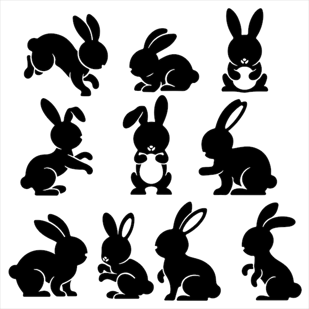 conjunto de vectores de diferentes tipos de siluetas de conejos