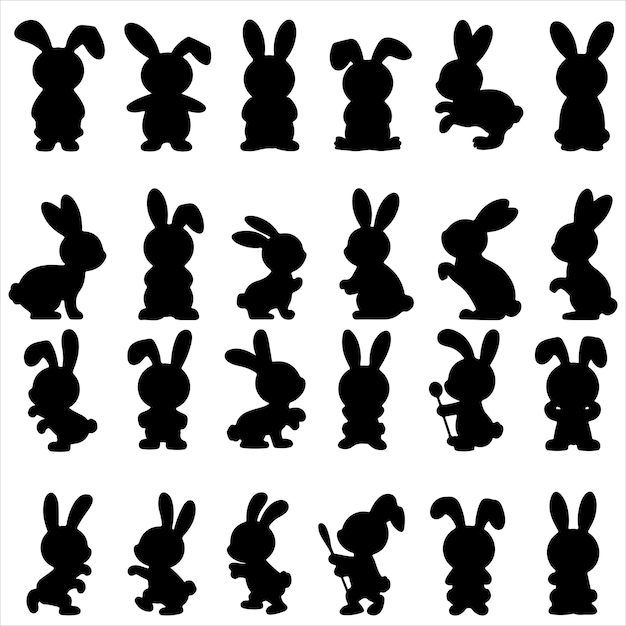 conjunto de vectores de diferentes tipos de siluetas de conejos