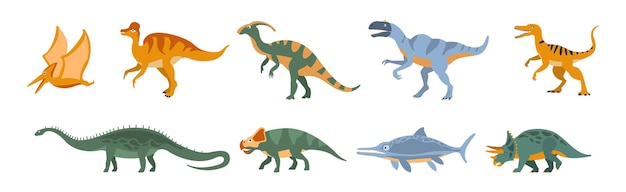 Conjunto de vectores de dinosaurios, bestias salvajes y animales prehistóricos