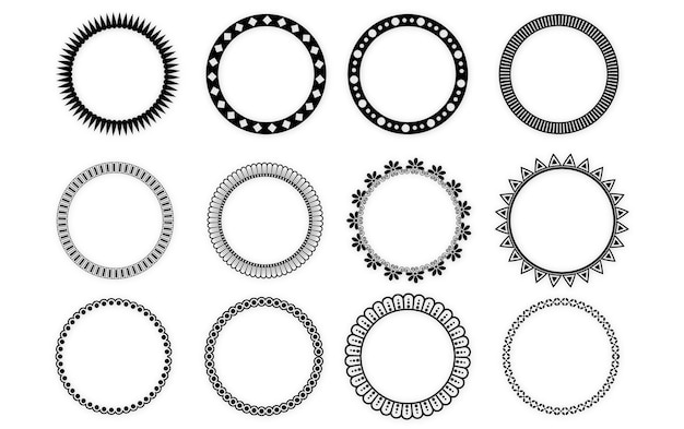 Conjunto de vectores de diseño circular monocromático