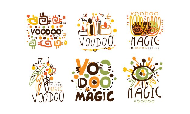 Conjunto de vectores de diseño de etiquetas de vudú y magia