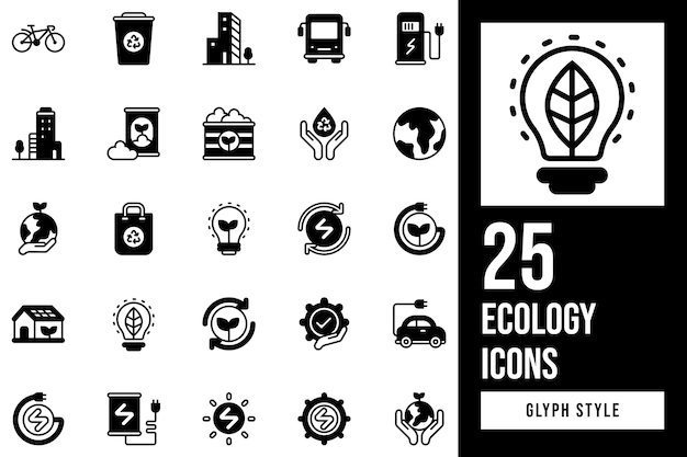 Conjunto de vectores de diseño de íconos de glifos de ecología