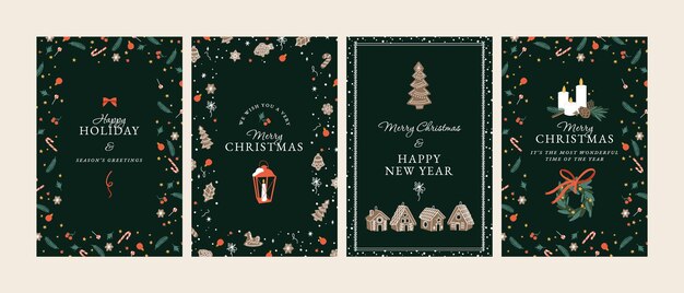 Conjunto de vectores de diseño de ilustración para tarjetas de felicitación de Navidad o decoraciones de Navidad de invitación de fiesta