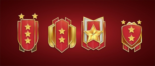 Conjunto de vectores de diseño de insignia o símbolo de escudo de oro conjunto de diseño de ilustración de rango de juego