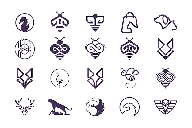 Conjunto de vectores de diseño de logotipo de animales con concepto de elemento creativo