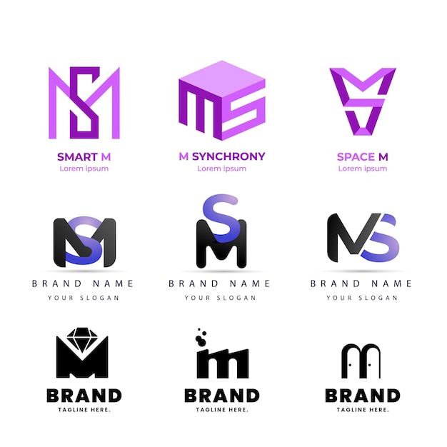 Conjunto de vectores de diseño de logotipo de la letra M Colección de diseños modernos de letras M en colores