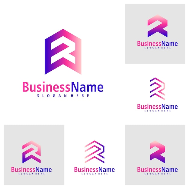 Vector conjunto de vectores de diseño de logotipo de la letra r template de conceptos de logotipo creative initial r