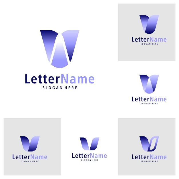 Conjunto de vectores de diseño de logotipo de letra V moderna plantilla de conceptos de logotipo V creativos