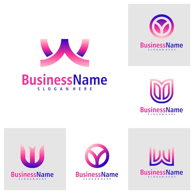 Conjunto de vectores de diseño de logotipo de la letra W Template de conceptos de logotipo Creative Initial W