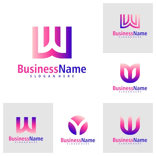 Vector conjunto de vectores de diseño de logotipo de la letra w template de conceptos de logotipo creative initial w