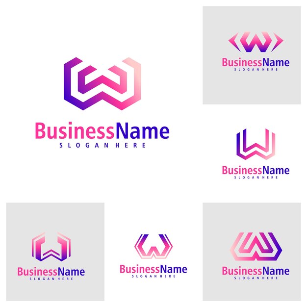 Conjunto de vectores de diseño de logotipo de la letra W Template de conceptos de logotipo Creative Initial W