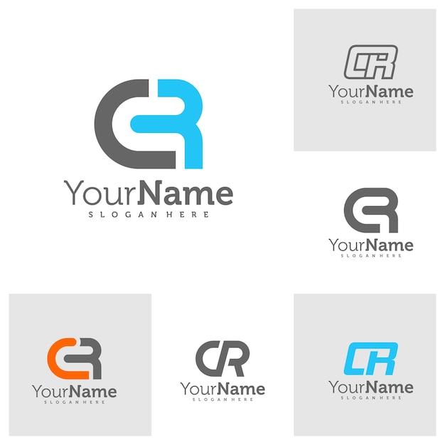 Conjunto de vectores de diseño de logotipo de letras CR modernas plantilla de conceptos de logotipo CR creativos