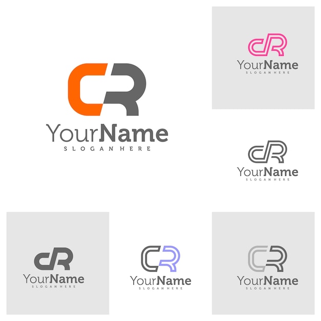 Conjunto de vectores de diseño de logotipo de letras CR modernas plantilla de conceptos de logotipo CR creativos